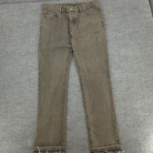 MNML Jeans Mens 36x30 Brown Slim Tapered Distressed Raw Hem Streetwear Denim